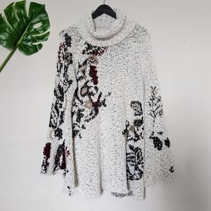 🔴 Solitaire cowl neck bell sleeve soft flare floral sweater size large
